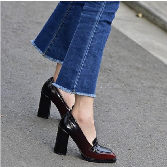 FOWT Dressy High Block Heels Loafers for Women Classical Square Toe Pumps - Picture 1 of 8